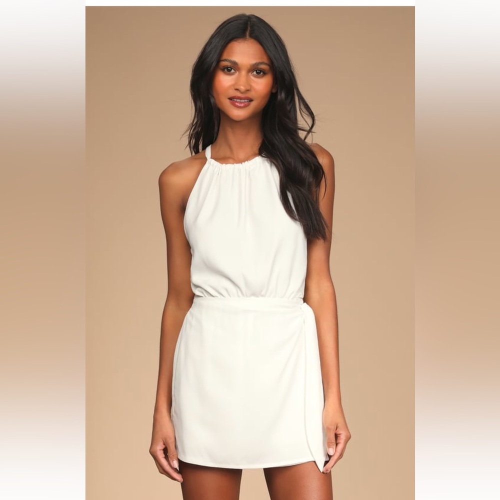 Lulu’s ‘Take Us Out’ tie-back Faux Wrap Skort Romper